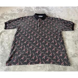 R&R Casuals Shirt Mens Large Golfers All Over Print Short Sleeve Polo